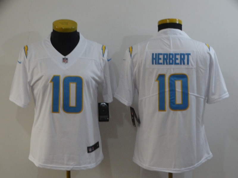 Women's Los Angeles Chargers #10 Justin Herbert White Vapor Untouchable Limited Stitched NFL Jersey